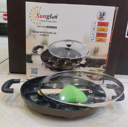 BRAND -SUNGLAN&nbsp; NONSTICK COOKWARE MODEL -APPAM &nbsp;WITH GLASS LID 12BALLS